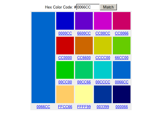 Hex Code Color Chart