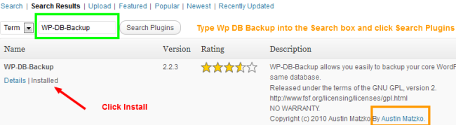 Install WP-DB-Backup Plugin