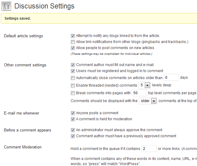 Discussion Settings