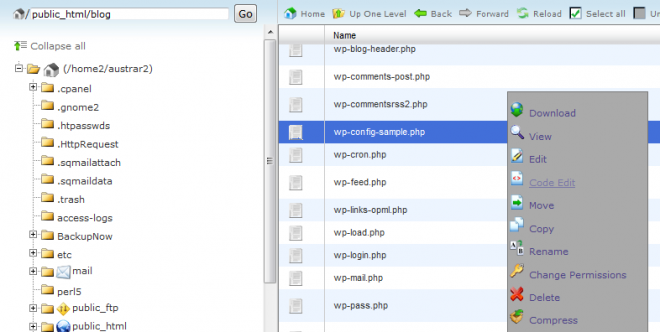 Edit wp-config-sample.php file