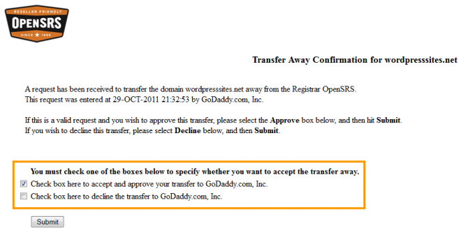 Transfer Away Confirmation