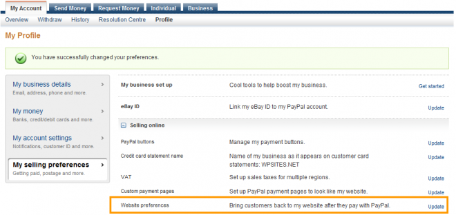 Set the following configurations under "My Account" » "Profile" » "Website Payment Preferences" in your Paypal account: