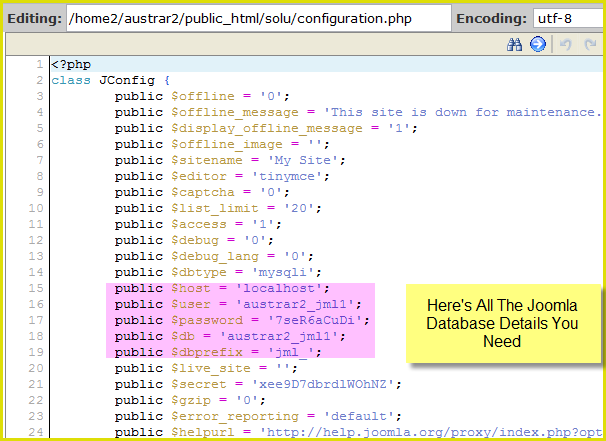 Joomla Database Configuration File