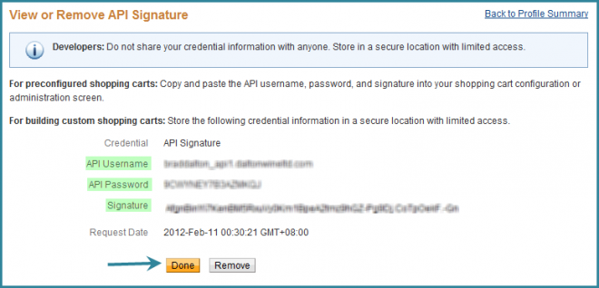 View PayPal API Signature   