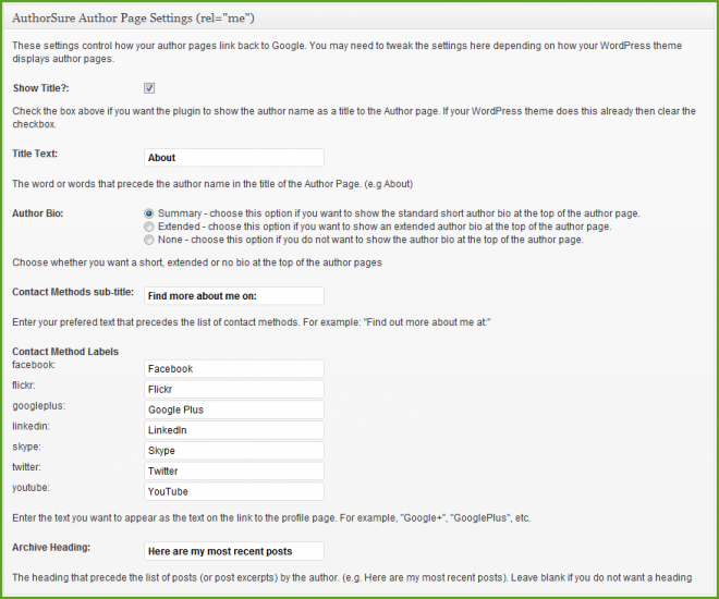 AuthorSure Page Settings