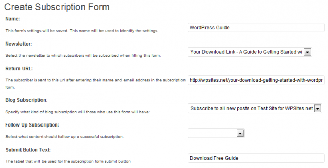 Create Subscription Form
