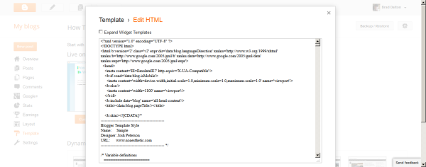 Delete Blogger Template HTML Code