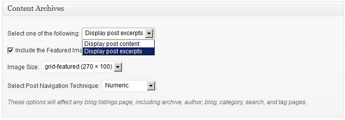 content archives - display post excerpts