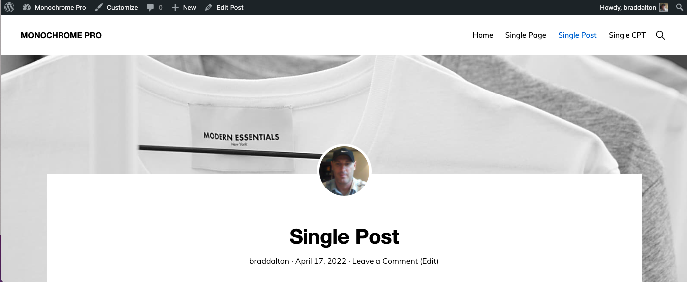 Single Post Full Width After Header Featured Image