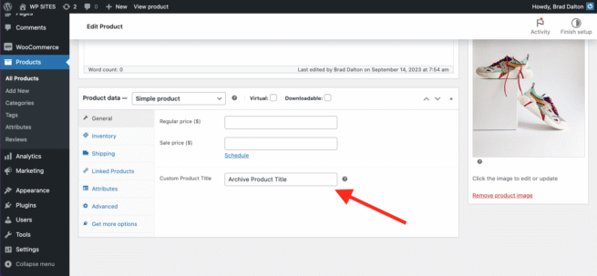 Single Product Page > Product Data > Custom Product Title