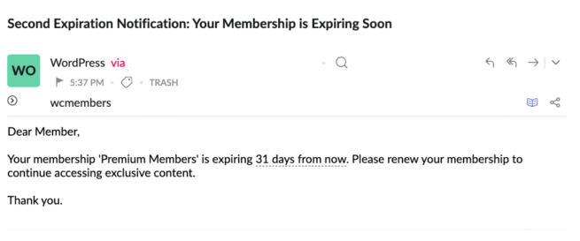 Custom Add Second Expiration Email Notification for WooCommerce Memberships