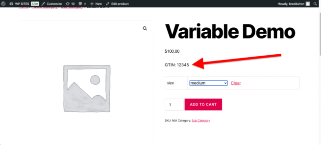 Add GTIN To Single Variable Product Page