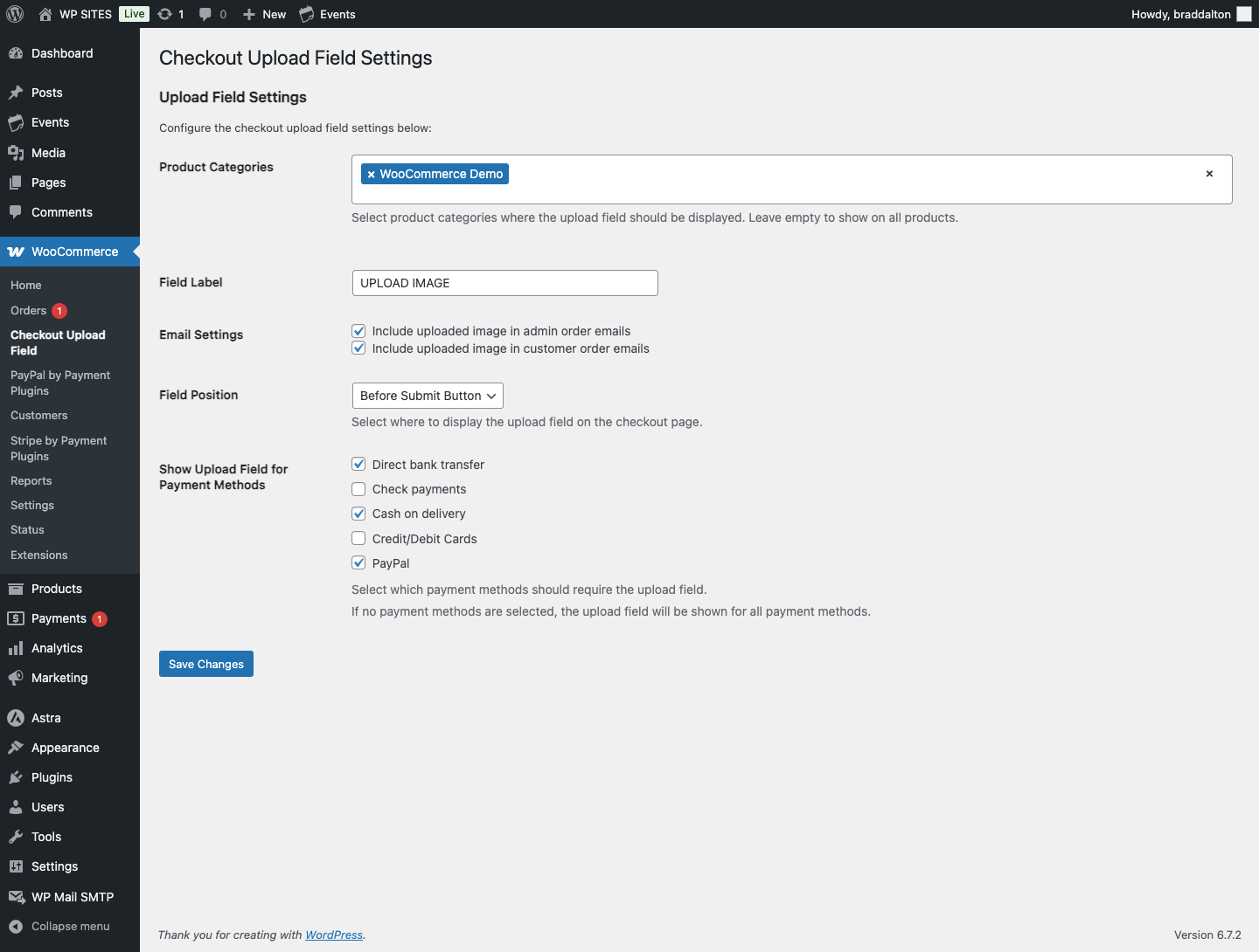 Checkout Upload Field Settings