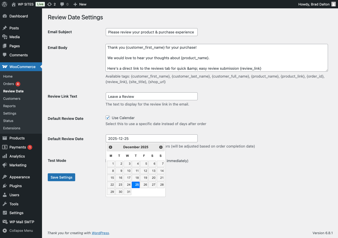 Review Date Settings